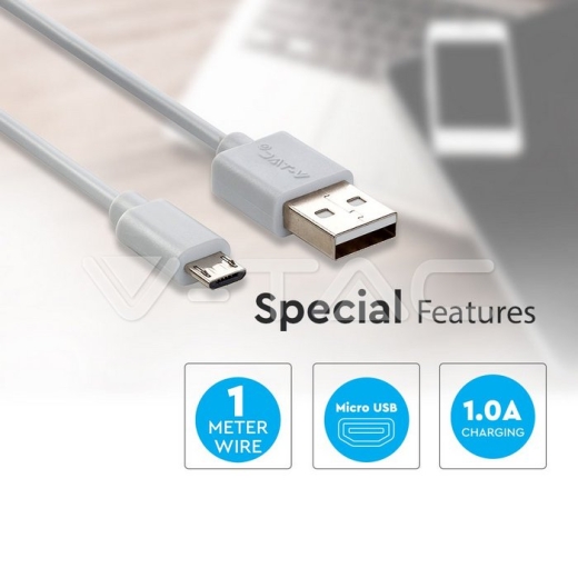 1m. Micro USB Cable White Pearl Series - 3