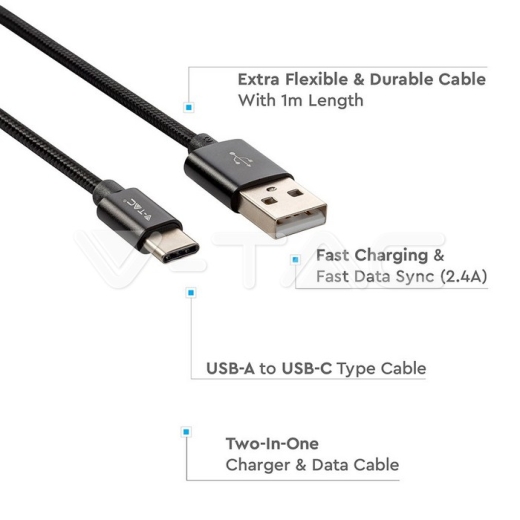 Cable USB 1m. Tipo C Negro Platinum Series - 2