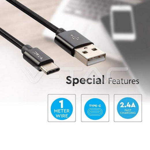 Cable USB 1m. Tipo C Negro Platinum Series - 3