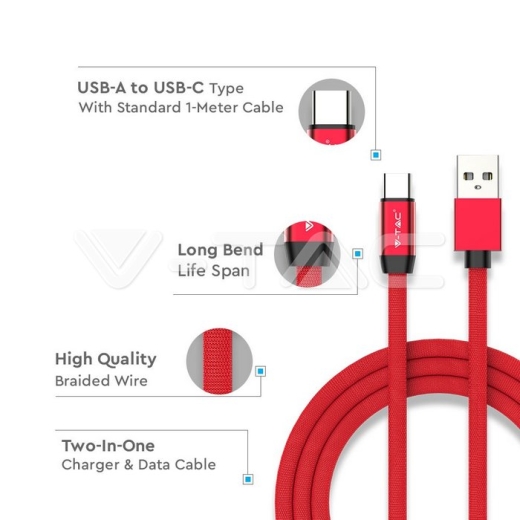 1m. Type C USB Cable Red Ruby Series - 2