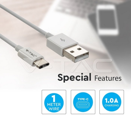 1m. Type C USB Cable White Silver Series - 3