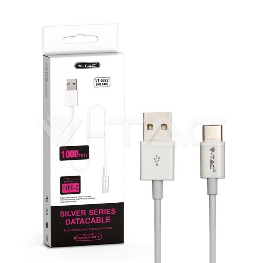 1m. Type C USB Cable White Silver Series - 6