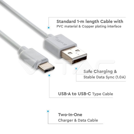 Cable USB 1m. Tipo C Blanco Pearl Series - 2