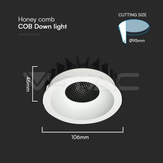 18W LED Honey COMB Downlight Bridgelux Chip 3in1 White Ring + Black Heating - 6
